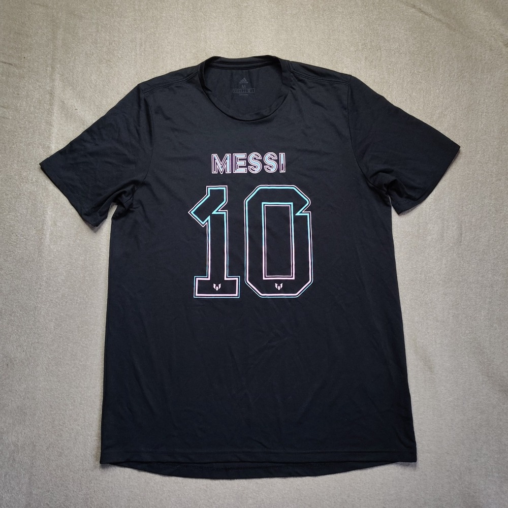 Adidas Messi 10 Soccer T-Shirt Mens Medium Black Aeroready Graphic Tee